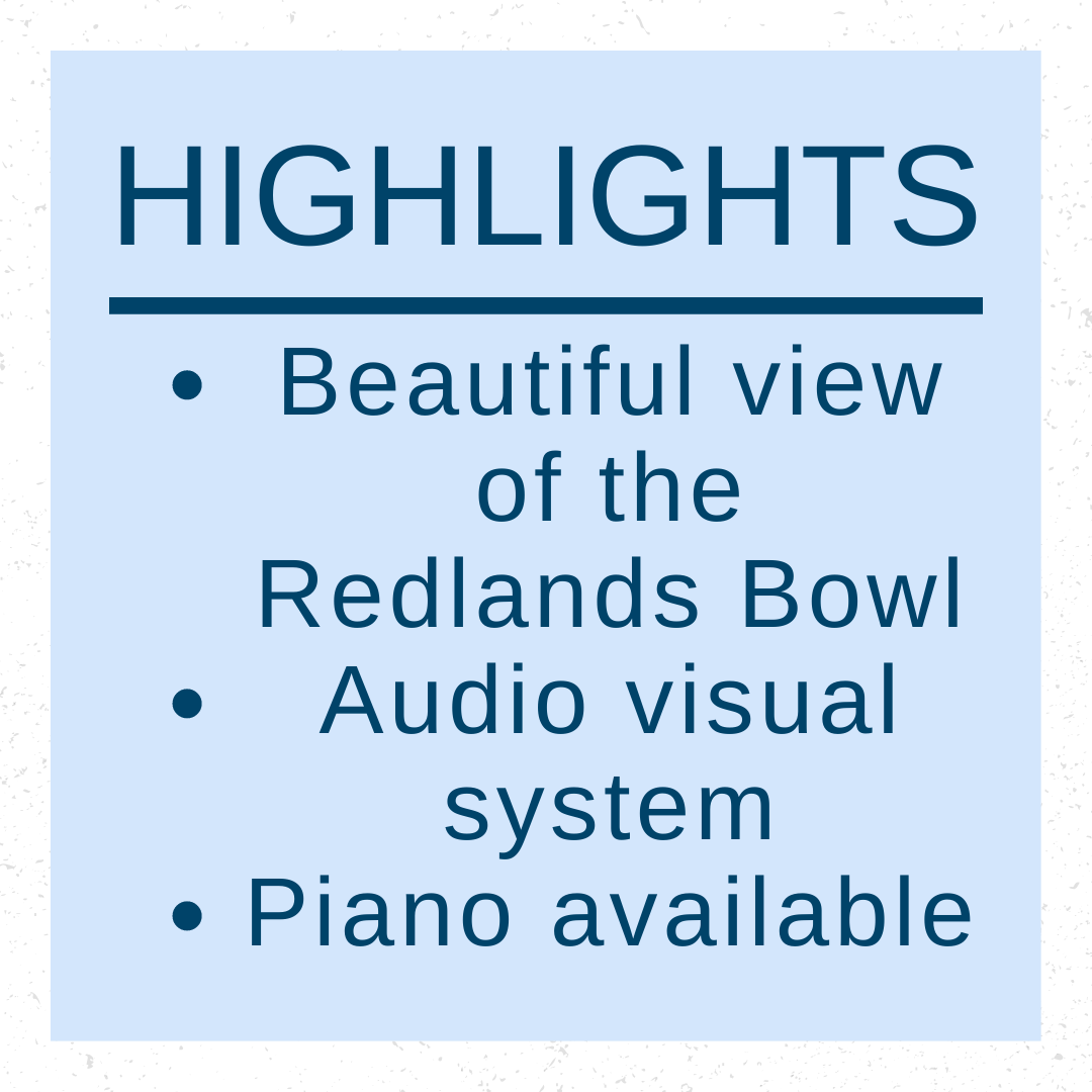 Dangermond Hall at the Mission Gables House has a beautiful view of the Redlands Bowl. Special for any occasion,