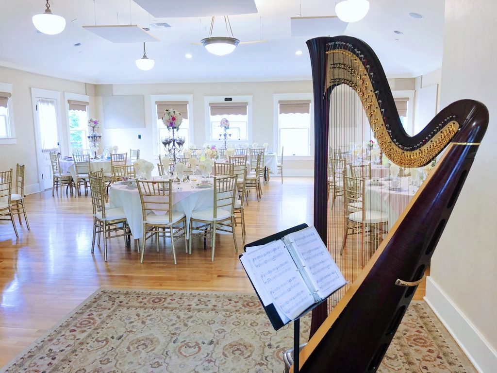 Dangermond Hall at the Mission Gables House with harp