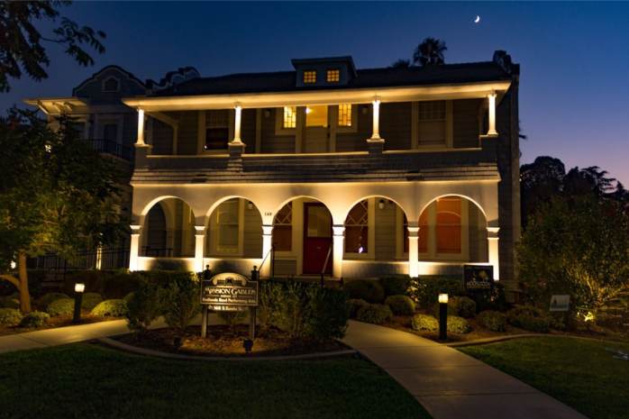 mission gables illuminated by lights